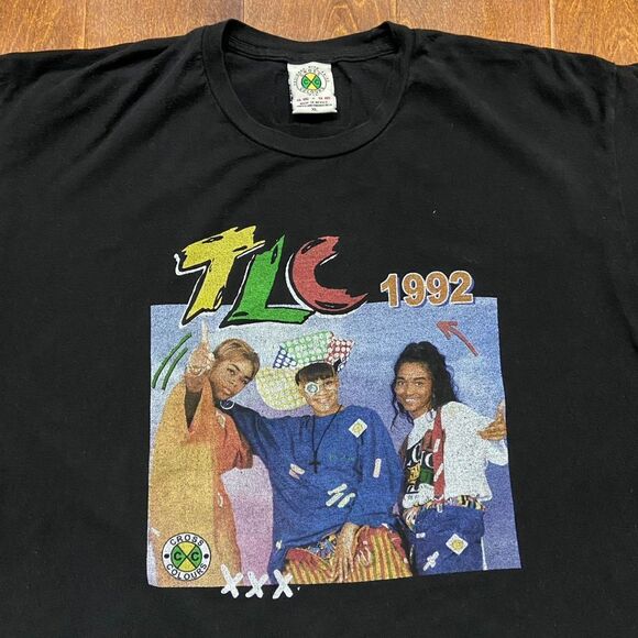 Cross Colours Vintage TLC 92' Hip Hop Rap Tee Black Shirt Mens Size Extra Large - Picture 2 of 8